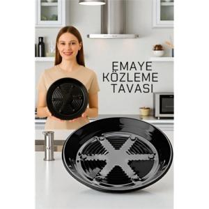HSNET Emaye Közleme Tavası 31 cm - Fırına Uyumlu - Delikli Izgara Yüzeyli Parlak Siyah