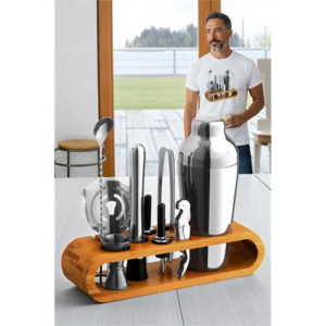 Shaker Kokteyl Set - 10 Parça 750 ML Shaker Coctail Set Bambu Standlı