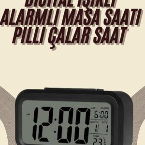 Dijital Masa Saati Termometreli Takvim Çalar Saat Led Ekran Pilli