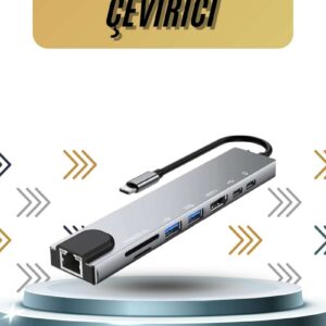 8 Portlu Macbook Çevirici Type C Hub SD TF USB Çoğaltıcı Ethernet