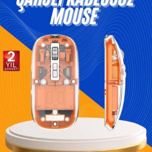 Mouse Fare Kablosuz Mouse Fare Şarjlı Bluetooth Sessiz 5 Tuşlu Şeffaf