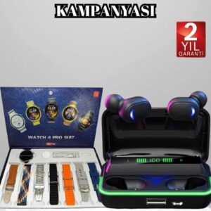 Powerbank Bluetooth Kulaklık Ve Akıllı Saat 7 Kordonlu Metal Kordon Plastik Kordon