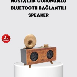 Retro Gramofon Tasarımlı Bluetooth Hoparlör – 3D Stereo Ses 1800 mAh Batarya
