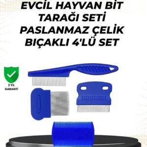 4 Parçalı Evcil Hayvan Tarak Seti – Paslanmaz Çelik Dişli Ergonomik Saplı