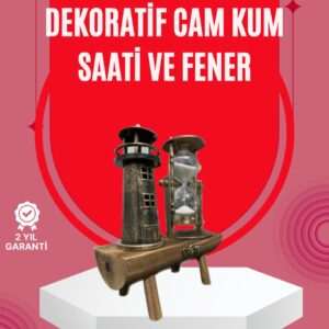 Ahşap Gövdeli Deniz Feneri Formlu Kum Saati – 15x20 cm Masa Dekoru