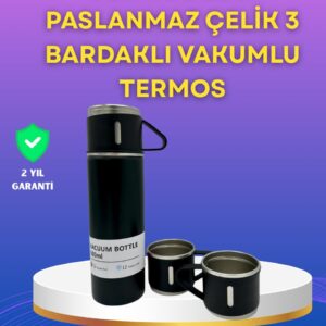 Çelik Termos Bardak Seti | 500 ml Kapasite Kaymaz Taban Hediye Kutulu