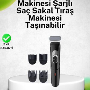 Paslanmaz Bıçaklı Şarjlı ve Sessiz Saç Sakal Kesme Makinesi – Ev Kullanımı İçin İdeal