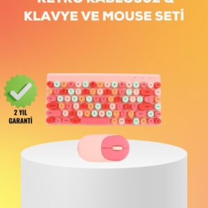 Renkli Retro Tuş Takımlı Klavye – 3 Cihaz Bağlantısı Medya Kısayol Tuşları