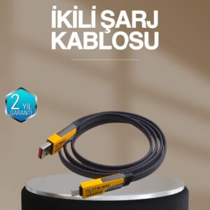 Hızlı Şarj Destekli 65W Örgülü USB-C ve USB-A Çoklu Şarj Kablosu