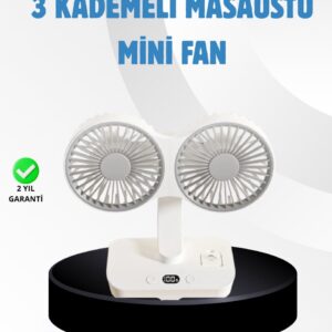 Sessiz Çalışan USB Şarjlı Çift Kafalı Masaüstü Fan – Ev ve Ofis İçin