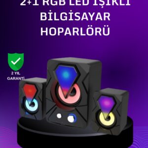 USB Bağlantılı RGB 2.1 Hoparlör Seti Derin Bas ve Renkli Işık