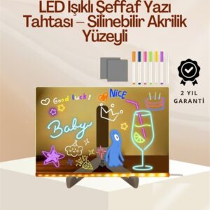 Çocuklar İçin Renkli LED Mesaj Tahtası – Neon Kalemli Eğlenceli ve Yaratıcı Yazı Panosu