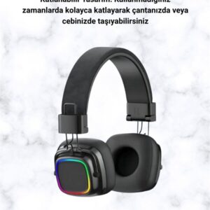 Kablosuz RGB Işıklı Katlanabilir Bluetooth Kulak Üstü Kulaklık
