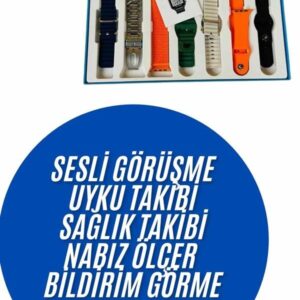 Akıllı Saat 7 Kordon Hediyeli Takvim Alarm Nabız Ölçer Bildirim Görme Sesli Görüşme