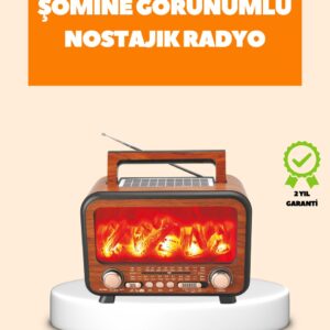 Şömine Alev Işıklı Solar Bluetooth Hoparlör – 7W Güçlü Ses FM Radyo