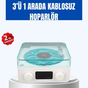 Retro Tasarımlı Gece Lambalı Bluetooth Hoparlör – Saat ve Pil Göstergeli