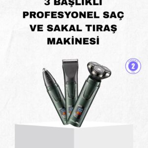 Şarjlı ve Kablosuz 3 Başlıklı Profesyonel Bakım Seti – Saç Sakal Burun ve Kulak Düzeltici