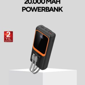 Powerbank 20000 mAh Dijital Ekranlı ve Çok Kablolu Hızlı Şarj Cihazı