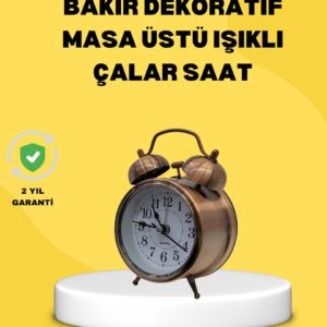 Dekoratif Bronz Renk Metal Alarmlı Masa Üstü Saat Klasik Tasarım