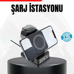 LED Dijital Saatli Kablosuz Şarj Cihazı – 3 Parlaklık Ayarlı Şarj Koruma Teknolojili