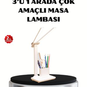 Kalemlik ve Telefon Standlı Masa Lambası – Kısılabilir LED Işık Göz Dostu Tasarım