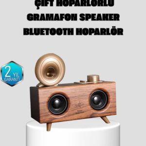 Gramafon Tasarımlı Bluetooth Hoparlör 3D Ses Teknolojili Çok Fonksiyonlu