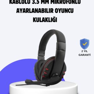 Kırmızı Oyuncu Kulaklığı Mikrofonlu Ayarlanabilir Konforlu Tasarımlı