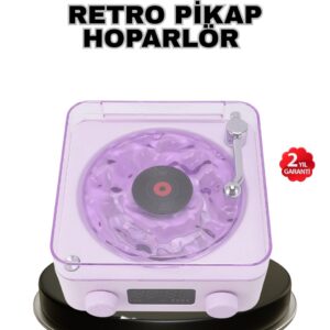 Projektör Işıklı Retro Hoparlör Bluetooth AUX USB Hafıza Kartlı 360° Sesli Şarjlı