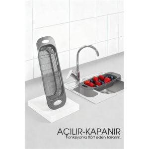 Ayarlanabilir Sürgülü Lavabo Süzgeci – Mutfak için Pratik ve Şık Tasarım GRİ