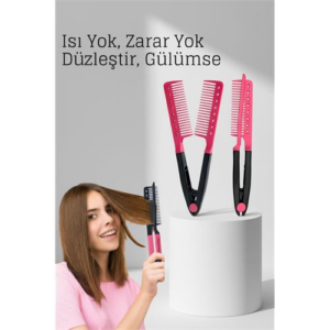 Manuel V Tipi Keratin Saç Düzleştirici – Isısız Taraklı Saç Maşası Pratik ve Taşınabilir