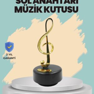 Altın Nota Sol Anahtarı Müzik Box Döner Mekanizmalı Hediyelik