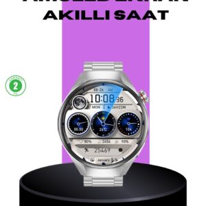 Akıllı Saat Metal Kordonlu Tam Ekran AMOLED – Arama ve Sağlık Takip Özellikli