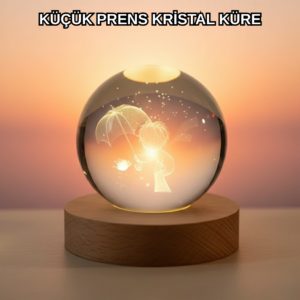Masif Ahşap Standlı 3D Küçük Prens Kristal Top USB Gece Lambası Sıcak Işık