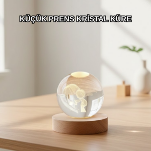 LED Aydınlatmalı 3D Küçük Prens Kristal Küre Ahşap Standlı Masa Gece Lambası
