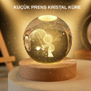 USB LED 3D Küçük Prens Kristal Küre Ahşap Standlı Gece Lambası