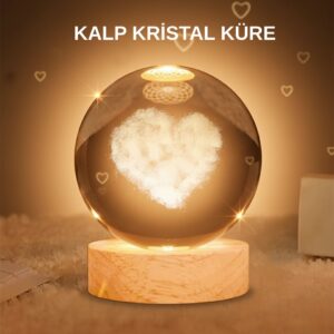 Kalpli Işıklı Cam Küre Ahşap Standlı Dekoratif Gece Lambası