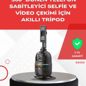 Yapay Zeka Destekli Yüz Takip Özellikli 360 Derece Dönen Masaüstü Telefon Sabitleyici