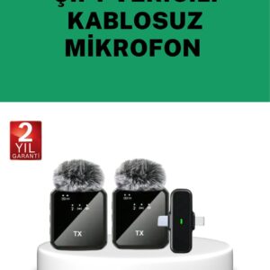 Canlı Yayın ve Video Çekimleri İçin Çiftli Kablosuz Yaka Mikrofon