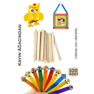Steril Ahşap Boyanabilir Oyun Çubukları 100 Adet Pürüzsüz Dokulu Dayanıklı 9 cm