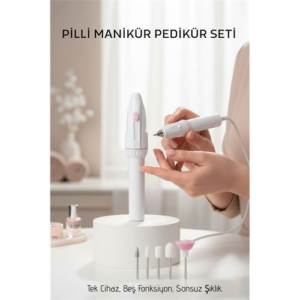 Profesyonel 5 Başlıklı Pilli Manikür Pedikür Seti - Güçlü Motorlu Tırnak Törpü ve Parlatıcı Bakım Kiti