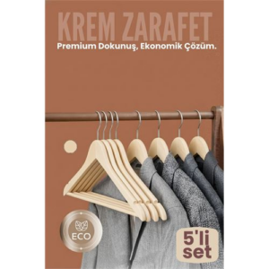 5'li Lüks Krem Elbise Ceket Askısı - Ergonomik & Kaymaz Plastik Askı Seti - Ahşap Görünümlü
