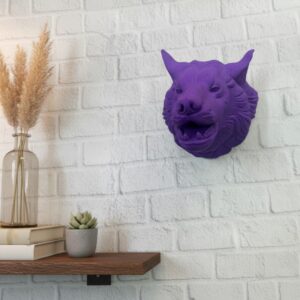 Mor Renk 3D Kurt Başı Duvar Dekoru Asılabilir Maskot Heykel 25x19 cm