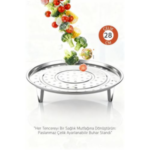 Inox Çelik Ayaklı Buharlı Pişirme Aparatı - 28 cm Çok Amaçlı Tencere İçi Haşlama Standı