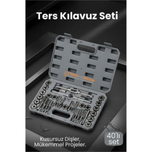 40 Parça Profesyonel Metrik Ters Kılavuz ve Pafta Seti - Hassas Diş Açma ve Onarım Takımı