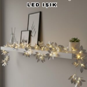 Yaldızlı Gümüş Yaprak LED Işık Pilli Dekoratif Ortam ve Yılbaşı Aydınlatması