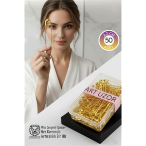 Gold Mini Çengelli İğne Seti 50 Adet - 2.2 cm Paslanmaz Metal Tasarım Hobi ve Terzi Aksesuarı