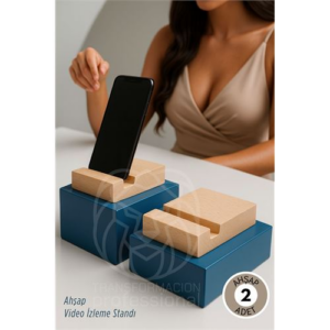 Elit Ahşap Masaüstü Telefon Standı - 2'li Set Doğal Doku & Minimalist Tasarım