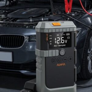 Taşınabilir Araç Çalıştırma Jump Starter Hava Pompası Dijital Basınç Göstergeli Güç Bankası