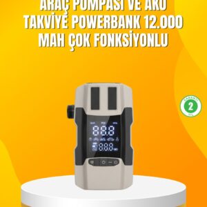 12.000 mAh Akü Takviye Powerbank Dahili Hava Dijital Ekranlı