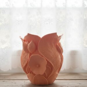 Turuncu Floral Tasarımlı 3D Vazo Şık Ev Dekorasyon Aksesuarı